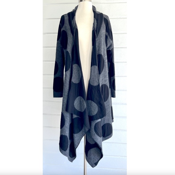 MOYURU Japan 100% Wool Waterfall Open Cardigan in Gray/Black Reverse Dots - M - Picture 1 of 15